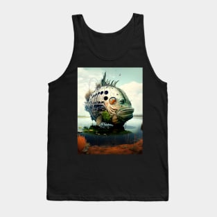 The Armored Angler: The Future of Fish on a Dark Background Tank Top